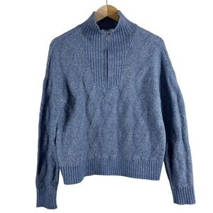 Madison + Hudson Blue Cable Knit Quarter Zip Sweater Womens Size M Preppy